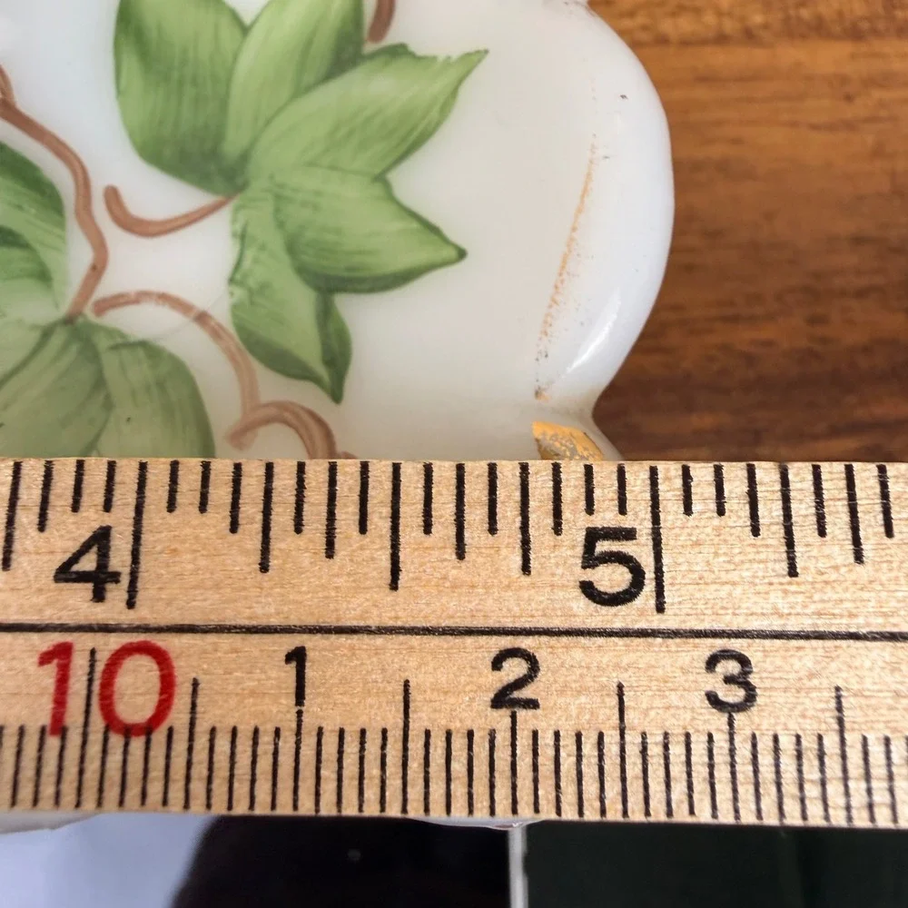 Vintage Milk Glass Hurricane Lamp Base Scalloped Square Ivy Leaf Gold Trim 7in